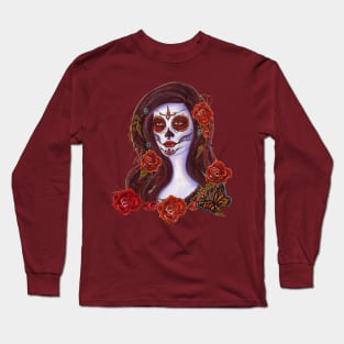 Autumn Rose day of the dead art by Renee Lavoie Long Sleeve T-Shirt